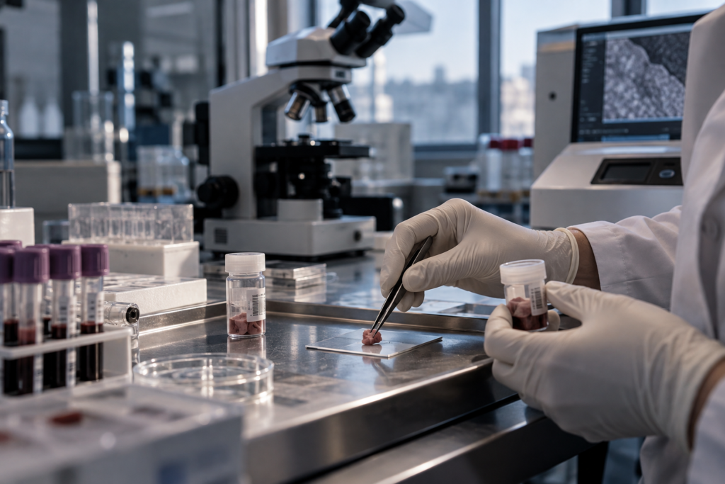 Personal de laboratorio analiza muestras de sangre en busca de uranio y metales pesados en un estudio de biomonitorización